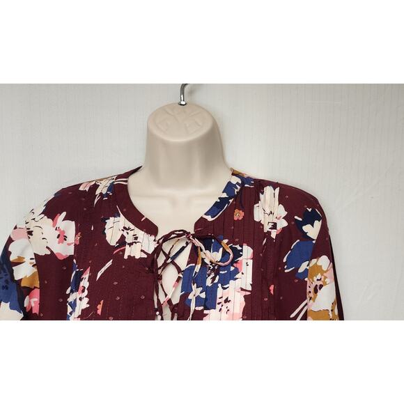 Old Navy Woman's Notched V-Neck Multi-Burgundy Floral Dress 3/4 Sleeve Size Lg - Picture 7 of 9